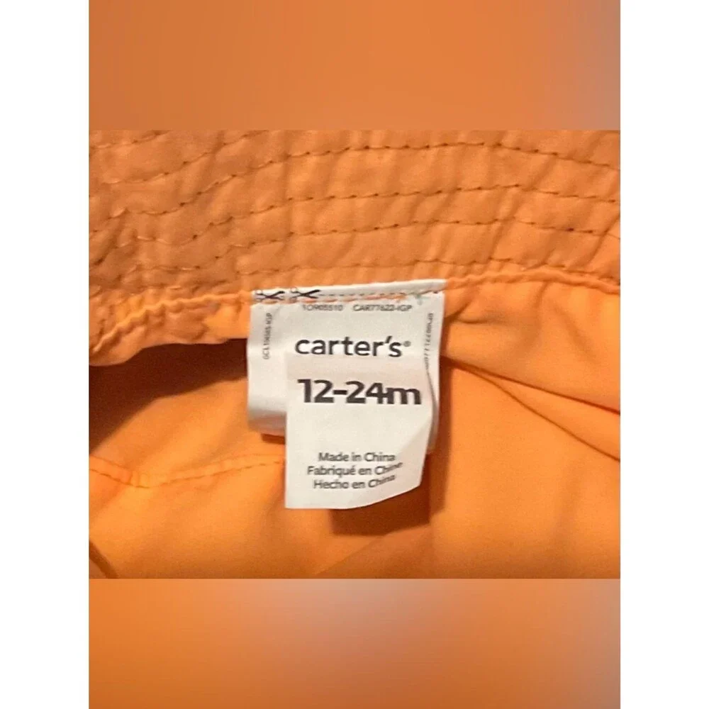 Carter's Baby Boy 12-24M Reversible Bucket Sun Hat Navy Blue Orange Strap